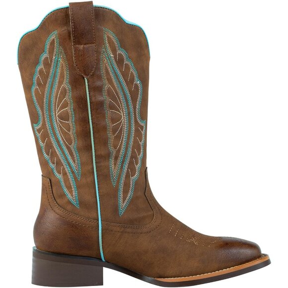 SheSole Western Boots Women's Brown Tan Faux Leather Square Toe Wide Mid Calf - Picture 9 of 9